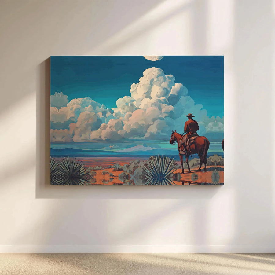 Western Cowboy Canvas Wall Art | Desert Landscape With Clouds | Premium Gallery Wrap Print | Southwestern Home Decor Gift