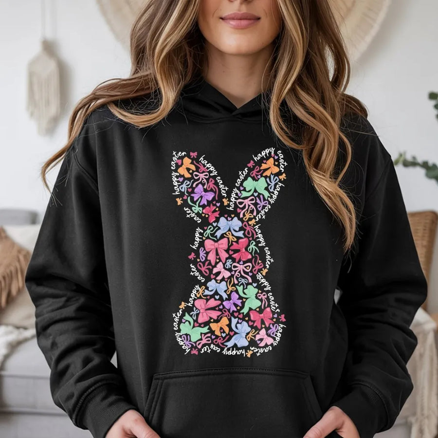 Easter Bunny Hoodie | Coquette Aesthetic Pastel Bows | Premium Cotton-Poly Blend | Cute Spring Holiday Gift for Her