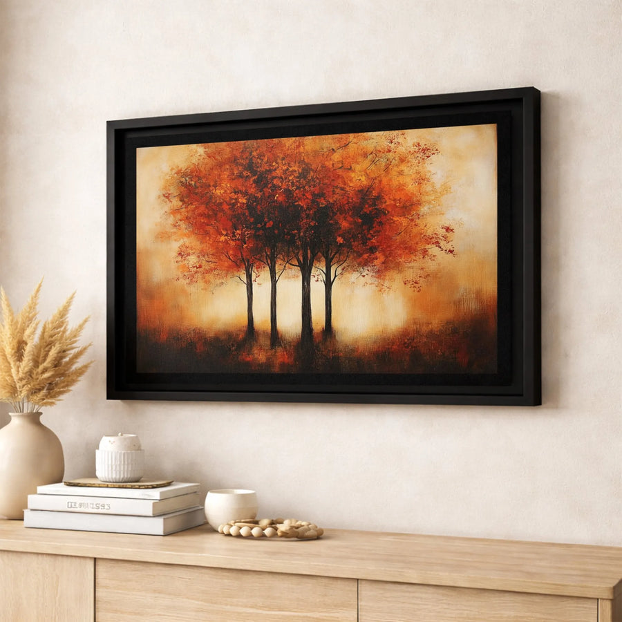 Autumn Tree Canvas Wall Art | Abstract Fall Forest Landscape Print | Premium 1.25-Inch Gallery Wrap | Seasonal Home Office Decor Gift