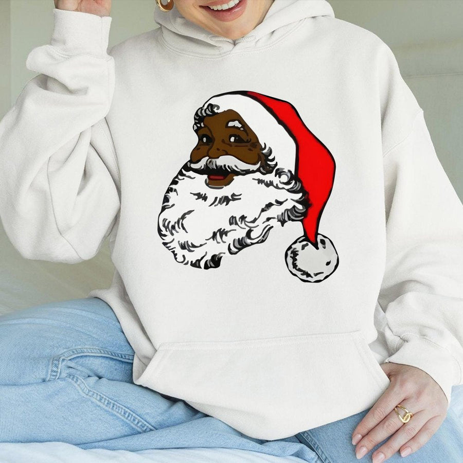 Black Santa Claus Hoodie | Afrocentric Christmas Graphic Print | Soft Cotton-Poly Blend Sweatshirt | Holiday Gift For Men And Women
