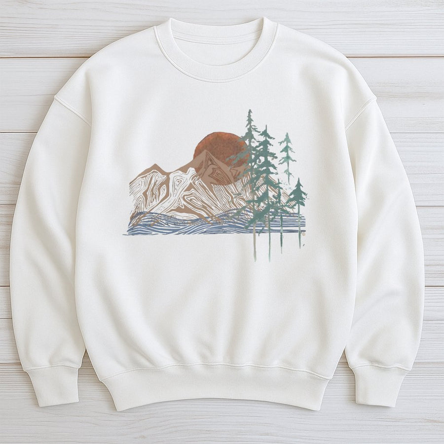 Mountain Forest Graphic Sweatshirt | Abstract Nature Landscape Art | Premium Soft Cotton-Blend | Hiking Gift for Outdoor Enthusiasts