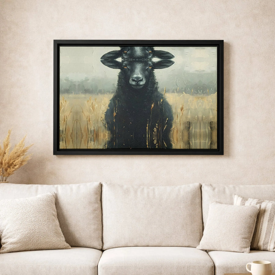 Surreal Black Sheep Wall Art | Four-Eyed Animal Canvas Print | Premium Gallery Wrap Decor | Unique Gothic Home Gift for Farmhouse Lovers