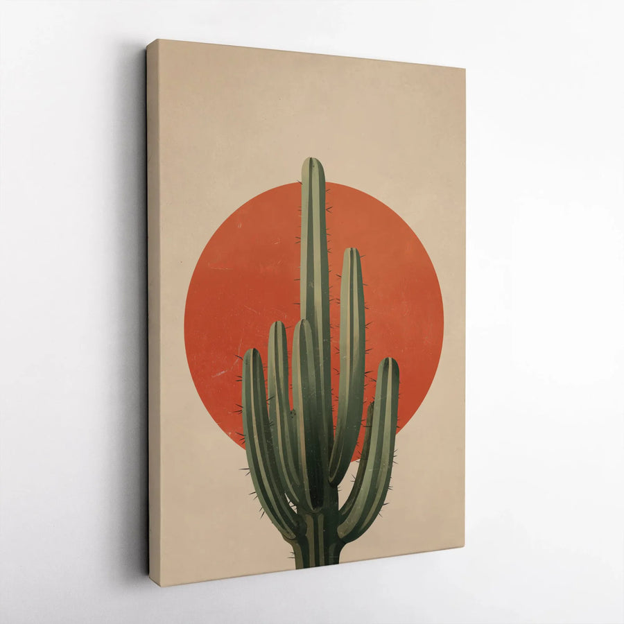 Southwestern Cactus Canvas Wall Art | Minimalist Retro Sun Design | Premium Gallery Wrapped Canvas | Modern Boho Home Decor Gift