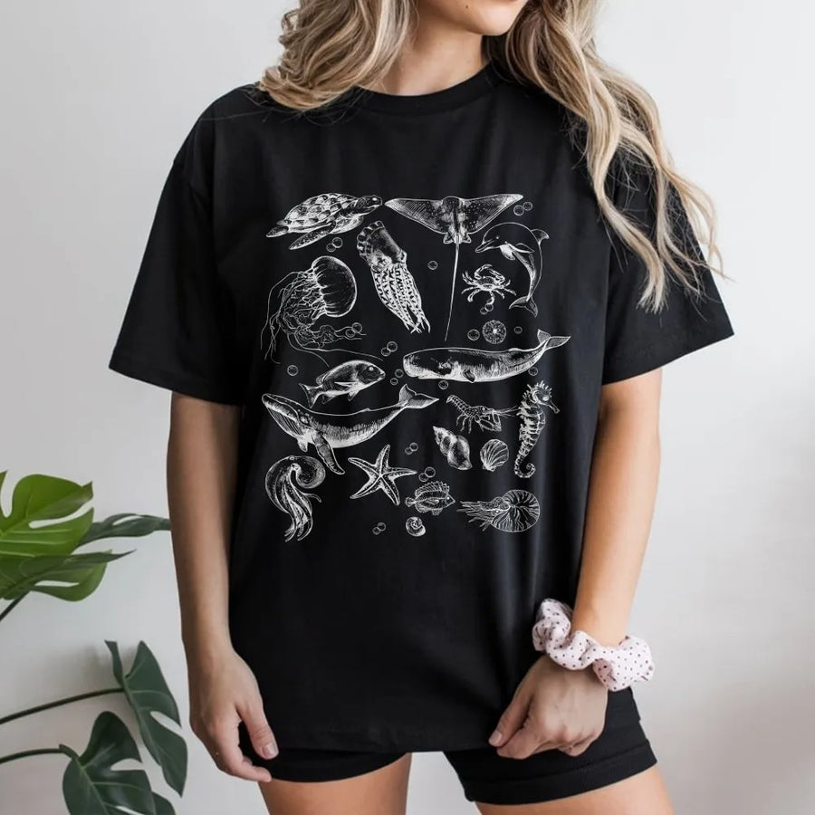 Vintage Ocean Life T-Shirt | Y2K Marine Biology Graphic | Premium Comfort Colors Cotton | Gift for Ocean Lover, Summer Beach Tee