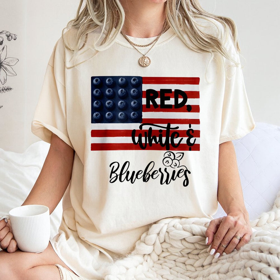 Red White and Blueberries T-Shirt | Patriotic American Flag Fruit Design | 100% Cotton Premium Comfort | Funny 4th of July Gift for Men and Women