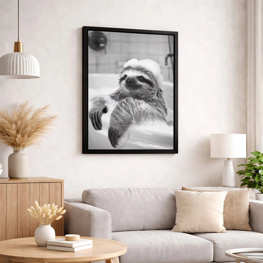 Sloth In Bathtub Canvas Print | Black and White Bathroom Wall Art | Premium Gallery Wrapped 1.25" Profile | Funny Animal Home Decor Gift