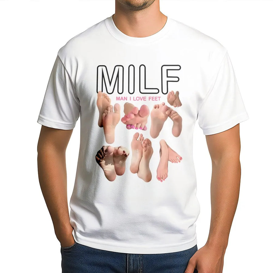 MILF Man I Love Feet T-Shirt | Funny Foot Fetish Graphic Design | Premium Soft Cotton Tee | Humorous Novelty Gift for Him or Her