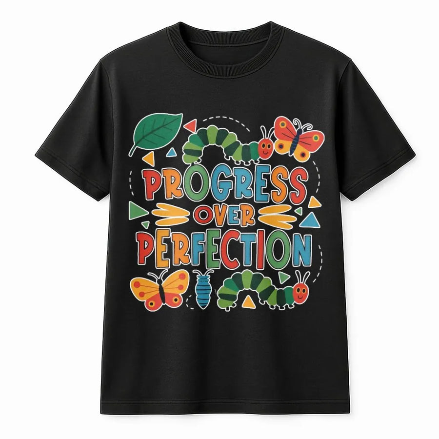 Progress Over Perfection T-Shirt | Inclusive Neurodiversity Butterfly Design | Premium Soft Cotton | Inspiring Gift for Special Education Teachers