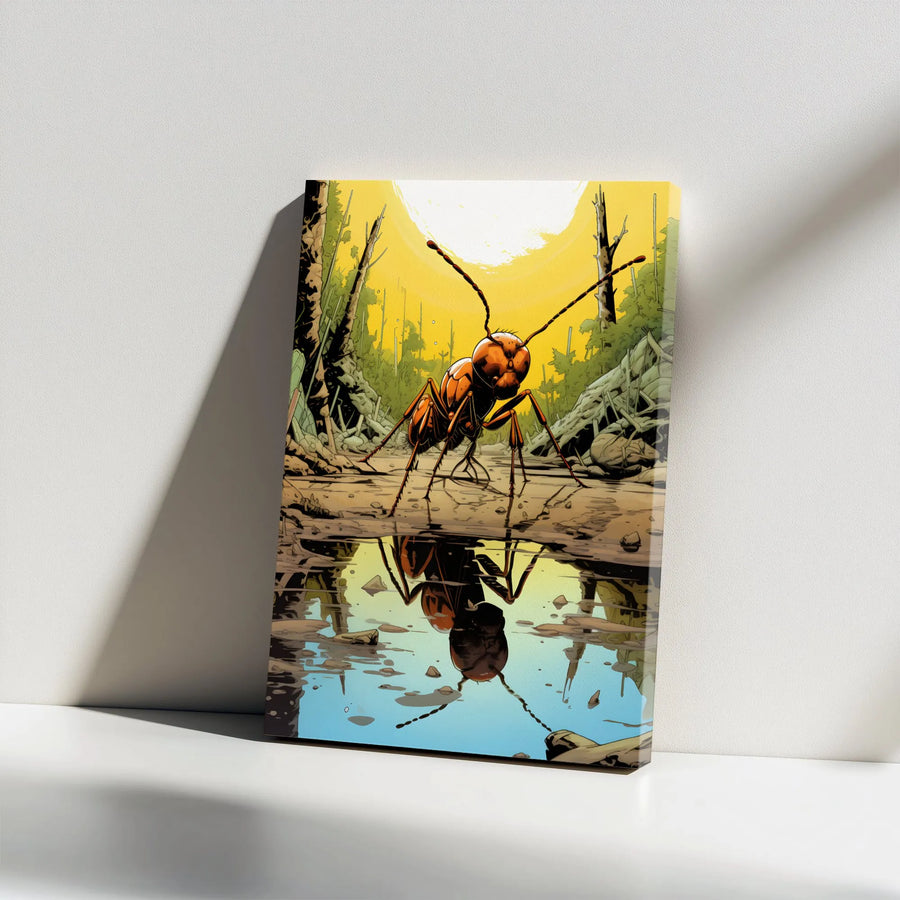 Ant Canvas Wall Art | Comic Book Style Insect Illustration | Premium Gallery Wrap Print | Nature Lover Gift for Office Decor