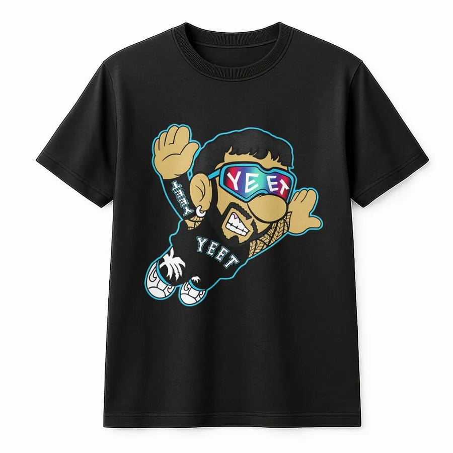 Yeet Wrestling Graphic T-Shirt | Cartoon Pro Wrestler Design | Premium Soft Cotton | Funny Sports Fan Gift for Men and Women