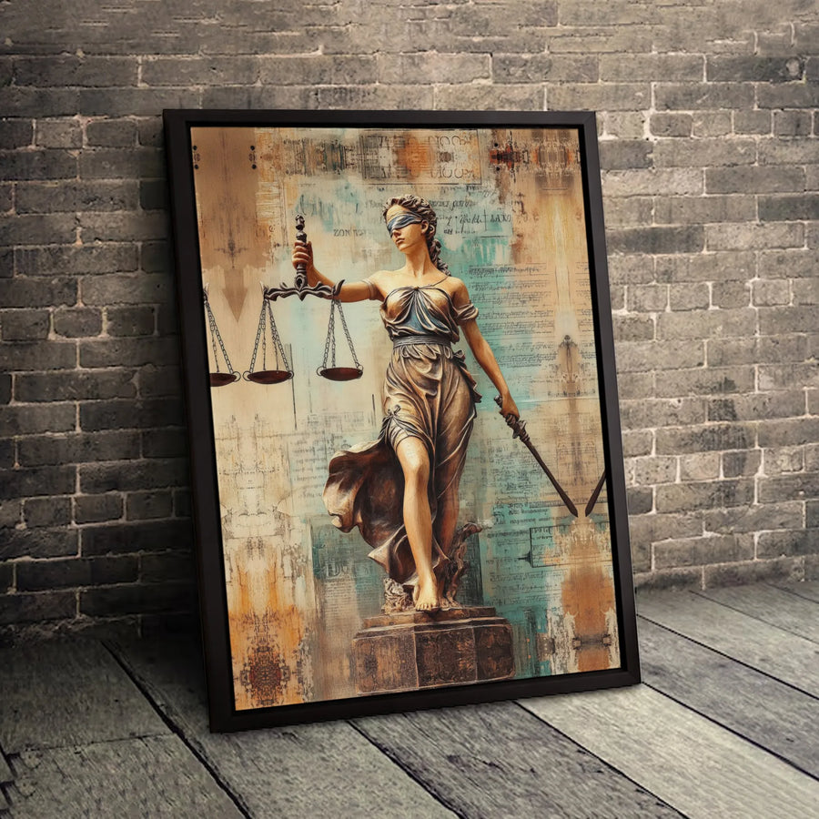 Lady Justice Canvas Wall Art | Distressed Legal Office Decor | 1.25 Inch Premium Gallery Wrap | Lawyer Attorney Graduation Gift