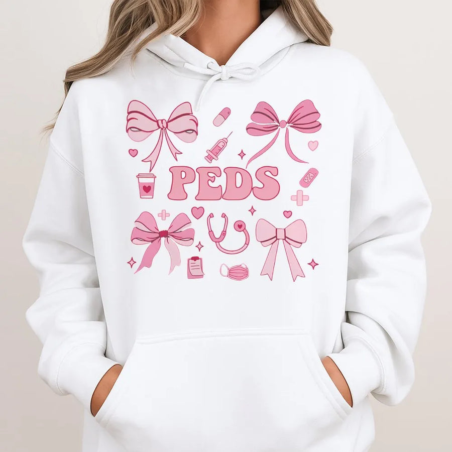 Pediatric Nurse Hoodie | Cute Coquette Bow Medical Design | Premium Cotton-Blend Apparel | Perfect Gift for Nursing Students & Peds RNs