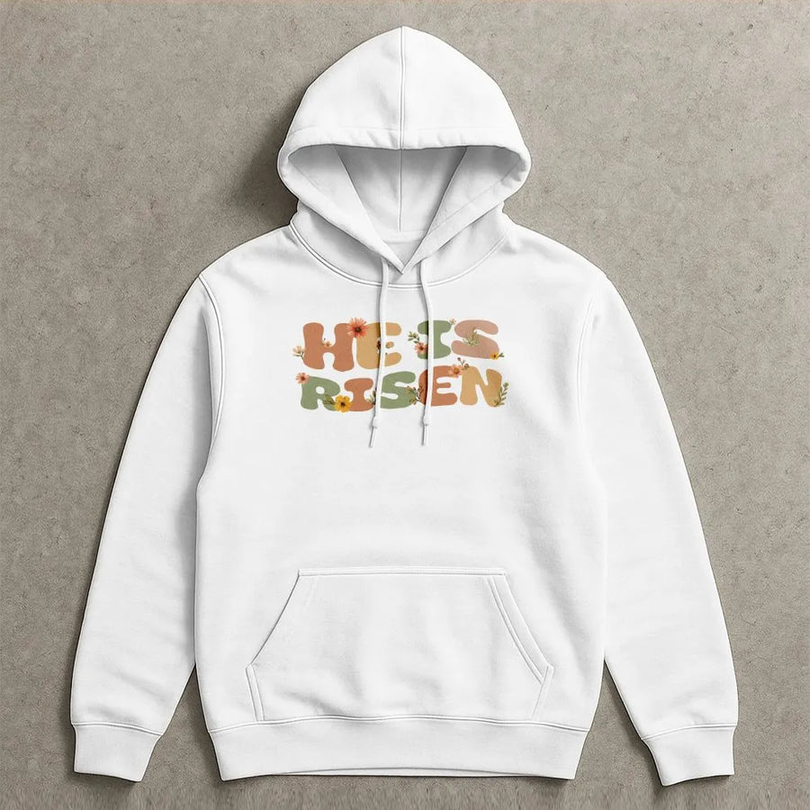 He Is Risen Hoodie | Retro Floral Christian Sweatshirt | Soft Cotton-Poly Blend | Easter Gift for Women and Men