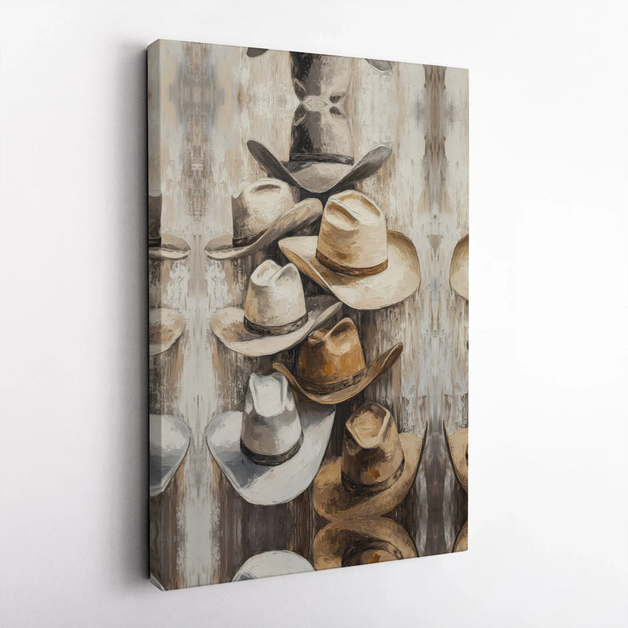 Cowboy Hat Canvas Wall Art | Rustic Western Painting Print | Premium Gallery Wrap Canvas | Farmhouse Man Cave Decor Gift
