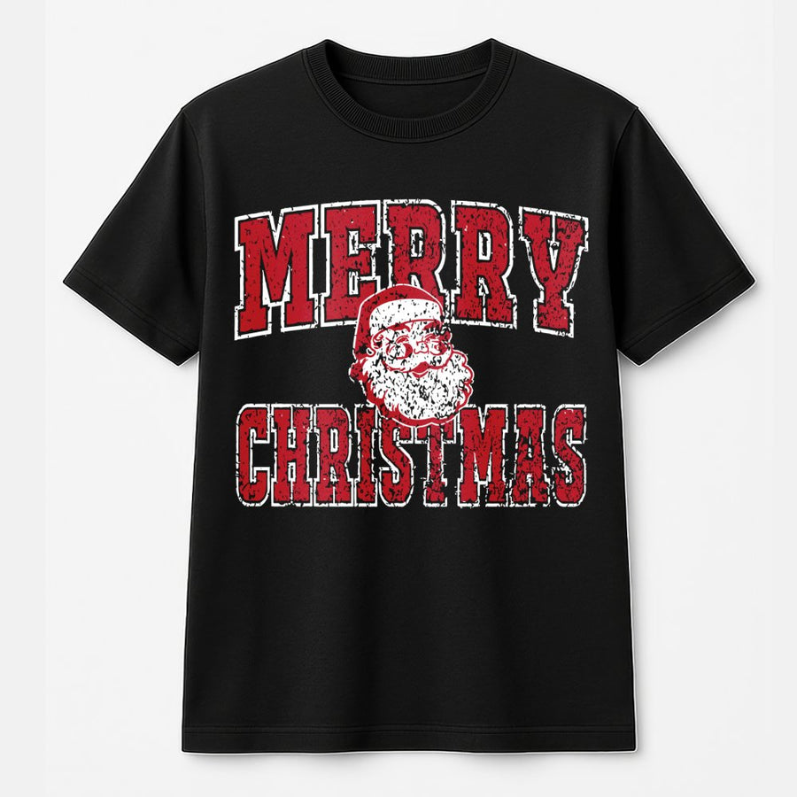 Merry Christmas Santa T-Shirt | Distressed Retro Holiday Graphic Print | 100% Premium Cotton Tee | Festive Unisex Gift for Christmas Lovers