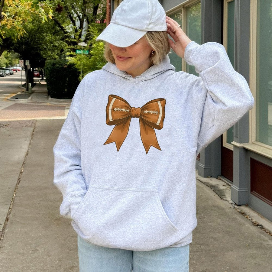 Football Bow Hoodie | Trendy Coquette Aesthetic Graphic | Premium Cotton Blend | Women's Game Day Outfit Gift for Her