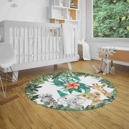 Custom Alphabet Nursery Round Rugs, Personalized Tropical Jungle Nursery Mat, Baby Room Decor & Birthday Gift Nursery Rug