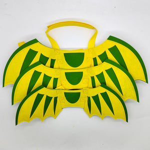 Felt dragon wings laid flat, front and back