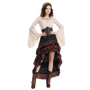 Apricot pirate costume on a woman, front view