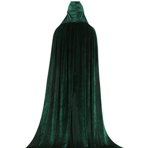 Green velvet cloak, full length with hood