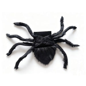 Black furry plush spider with eight legs, the pet half of the set