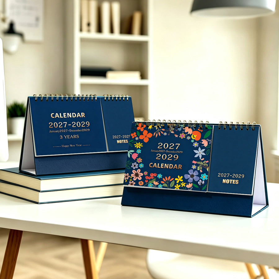 Floral 2027 to 2029 Desk Calendar
