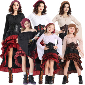 Mothers and daughters in matching pirate costumes