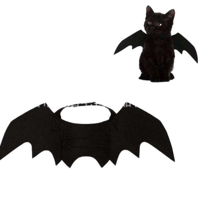 Black felt bat wings laid flat, elastic straps