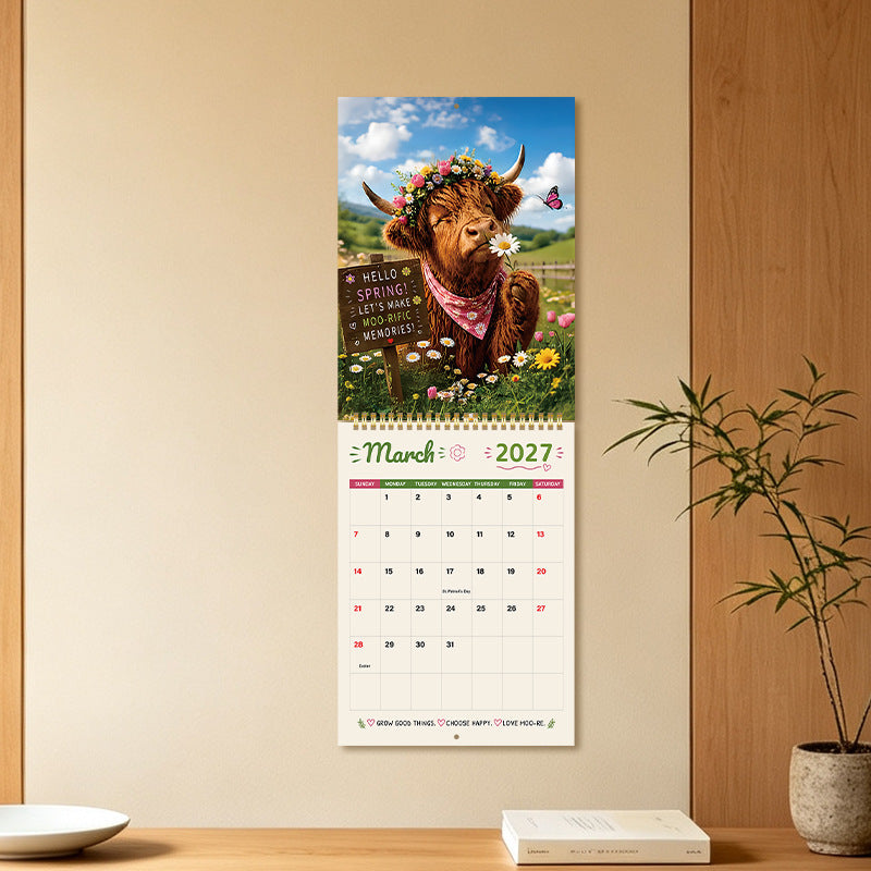 Funny Highland Cow 2027 Wall Calendar