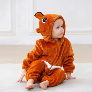 Baby in the orange clownfish romper with fins on the hood