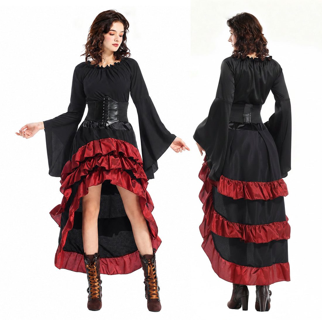 Black pirate costume, front and back