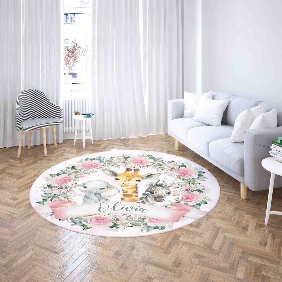 Ziror Personalisierter Tierteppich mit Namen fürs Kinderzimmer, Bodenmatten fürs Spielzimmer, Babyzimmer-Dekoration und Babyparty-Geschenk, Kindergeburtstagsgeschenk