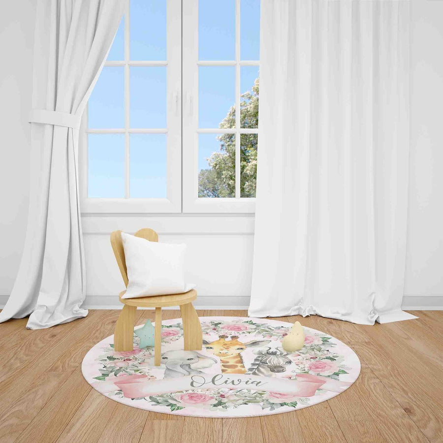 Ziror Personalisierter Tierteppich mit Namen fürs Kinderzimmer, Bodenmatten fürs Spielzimmer, Babyzimmer-Dekoration und Babyparty-Geschenk, Kindergeburtstagsgeschenk