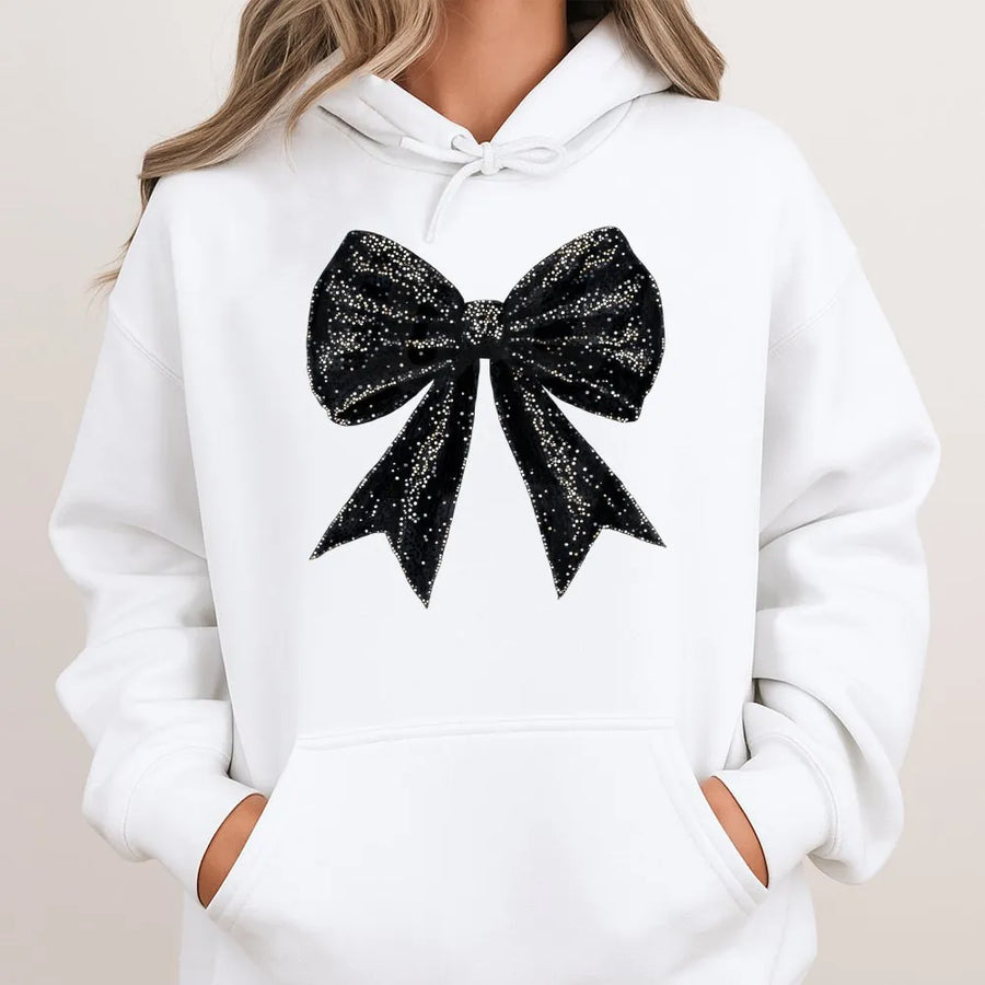 Coquette Bow Hoodie | Glitter Aesthetic Ribbon Graphic | Premium Cotton Blend | Soft Girl Style Aesthetic Gift for Her