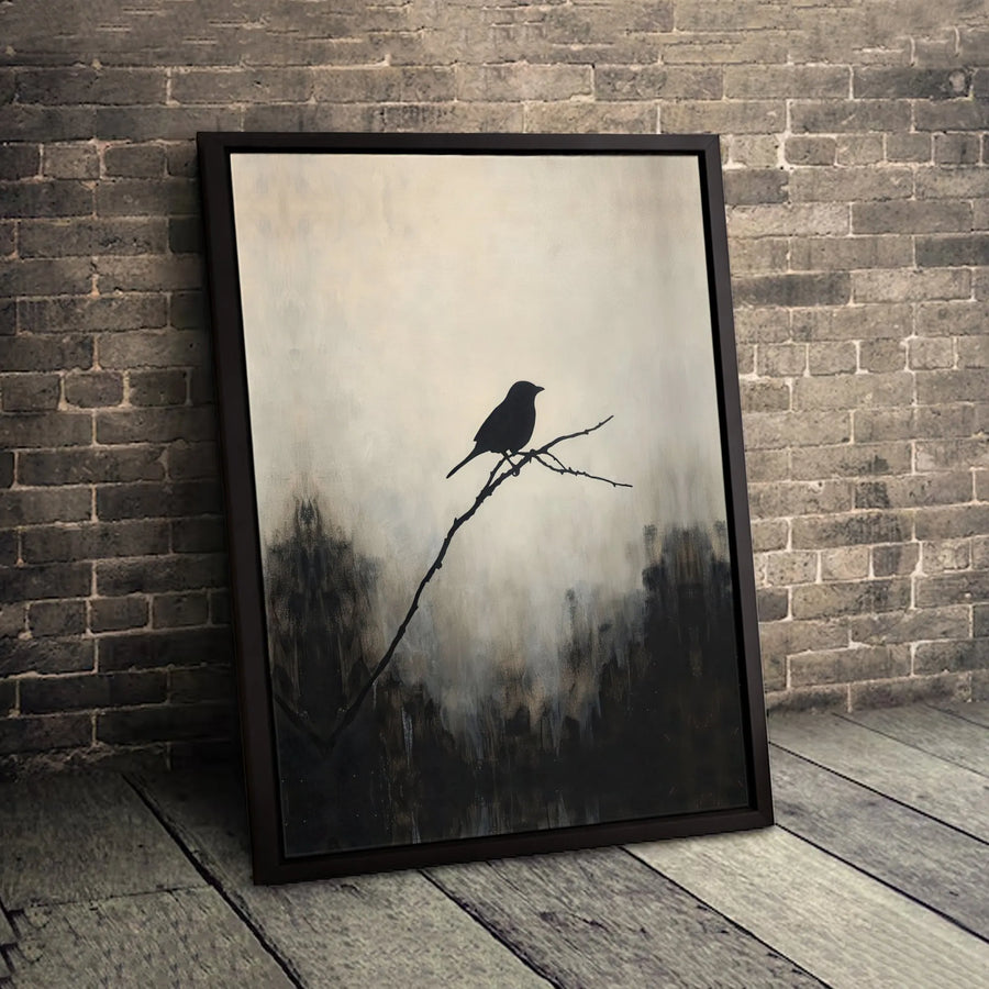 Black Bird Silhouette Wall Art | Moody Abstract Nature Canvas Print | Gallery-Quality 1.25 inch Wrap | Minimalist Home Decor Gift