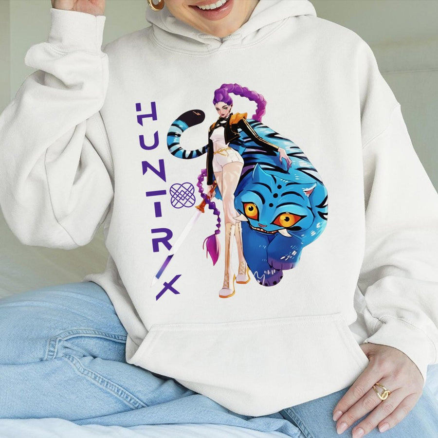 Anime Warrior Hoodie | Blue Tiger Demon Hunter Graphic | Cotton Blend Premium Sweatshirt | Gift For Fantasy Anime Fans