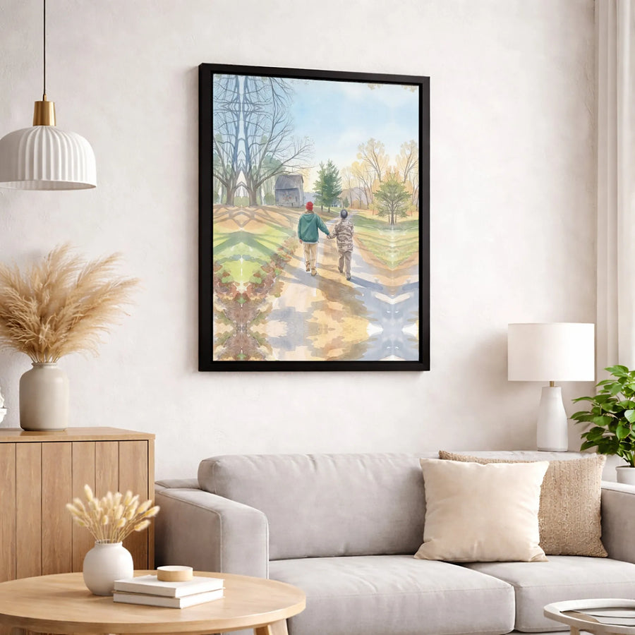 Autumn Country Road Canvas Print | Watercolor Couple Holding Hands Art | Gallery-Quality 1.25" Profile | Sentimental Gift for Home Decor