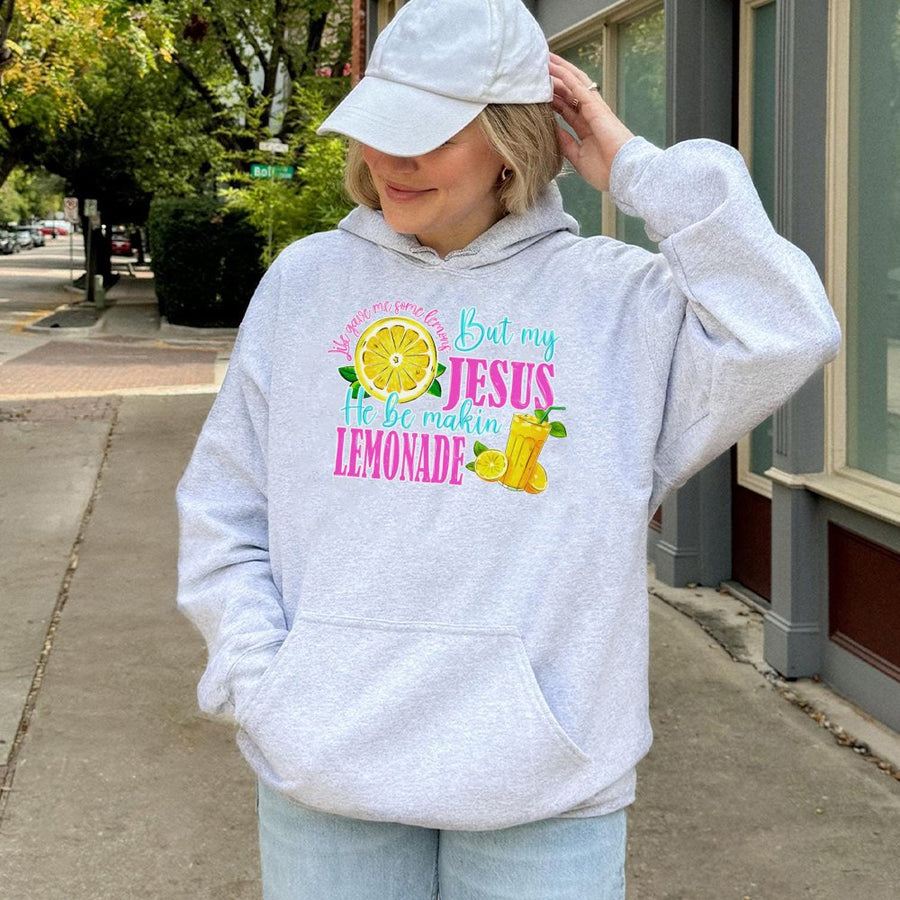 Jesus Lemonade Hoodie | Christian Faith Quote Graphic Sweatshirt | Premium Cotton-Poly Blend | Religious Gift for Women and Men