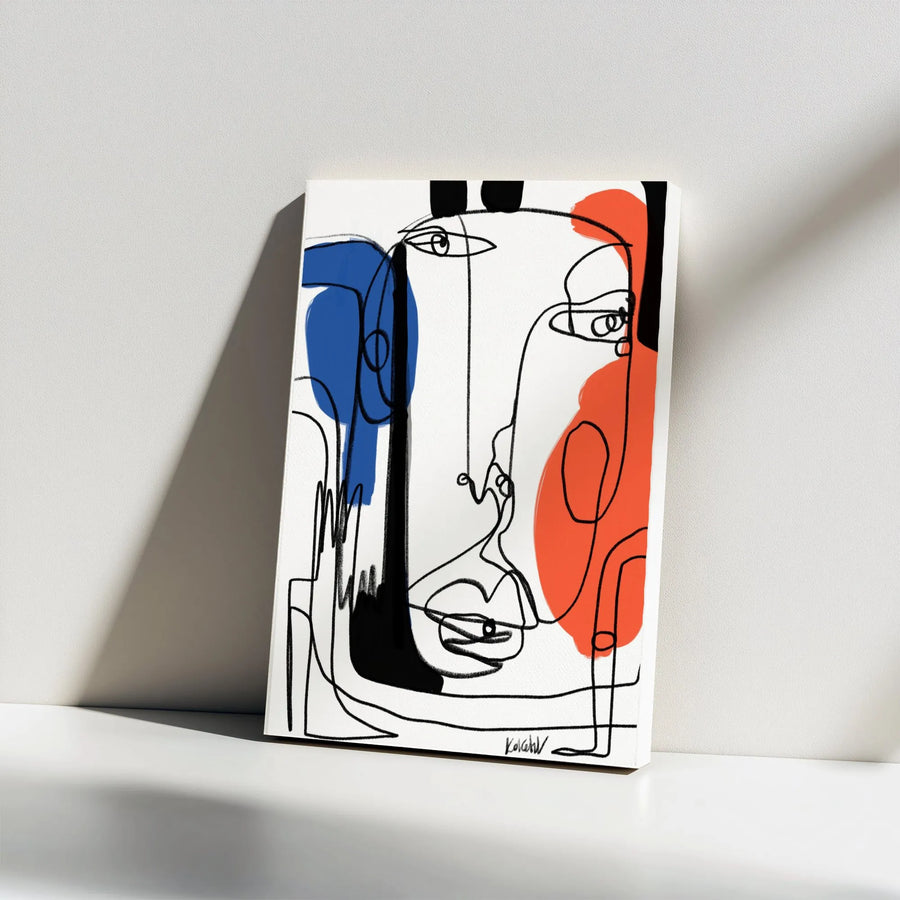 Abstract Face Canvas Wall Art | Minimalist Line Drawing with Bold Color Blocks | Premium Gallery Wrapped Canvas | Modern Home Decor Gift