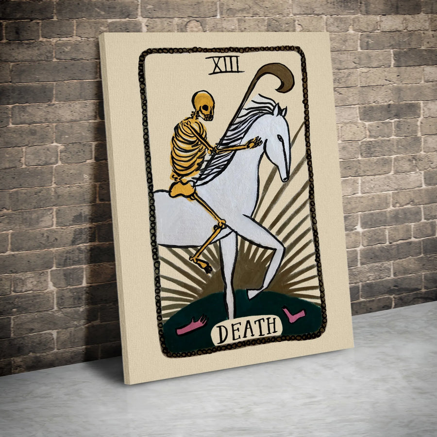 Death Tarot Card Wall Art | XIII Skeleton Horse Illustration | Premium Gallery Wrapped Canvas | Gothic Home Decor Gift for Occult Lovers