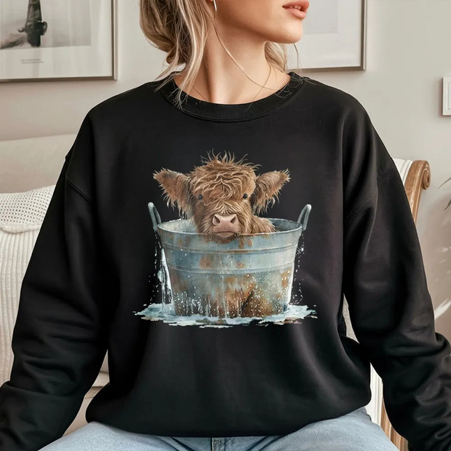 Highland Cow Sweatshirt | Cute Farm Animal Watercolor Graphic | Premium Soft Cotton Blend | Gift for Cow Lover and Farmer