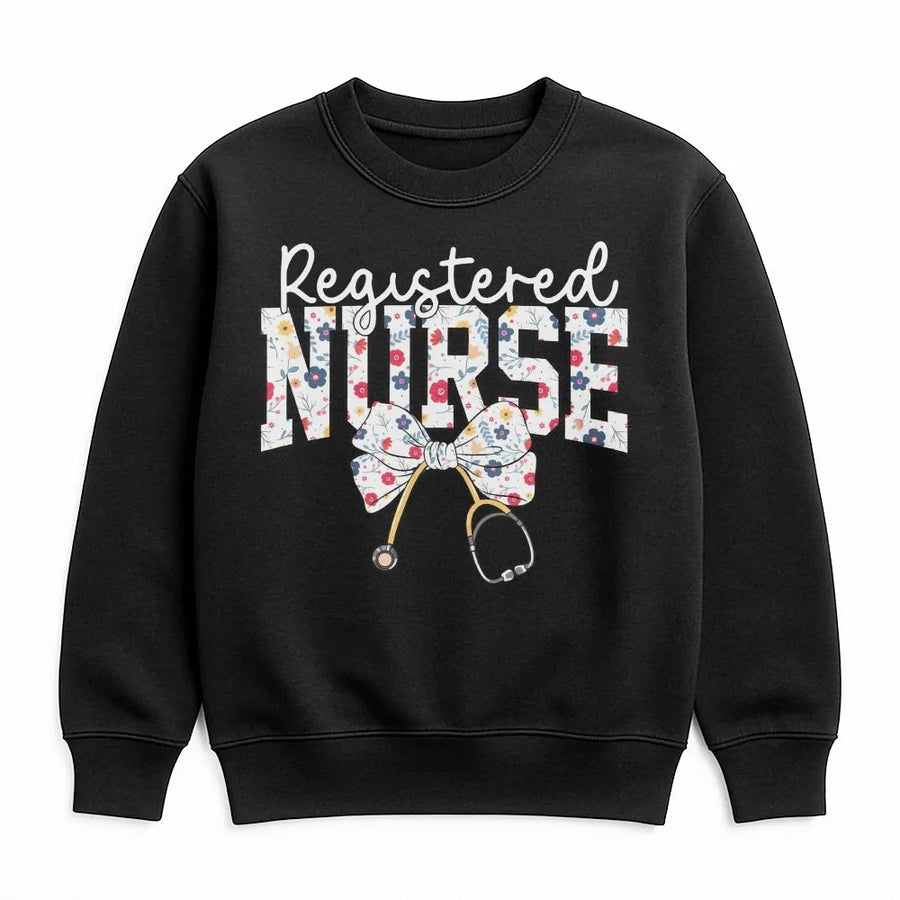 Registered Nurse Sweatshirt | Floral Stethoscope Bow Design | Premium Cotton Blend | Graduation Gift for RN Nurse Student