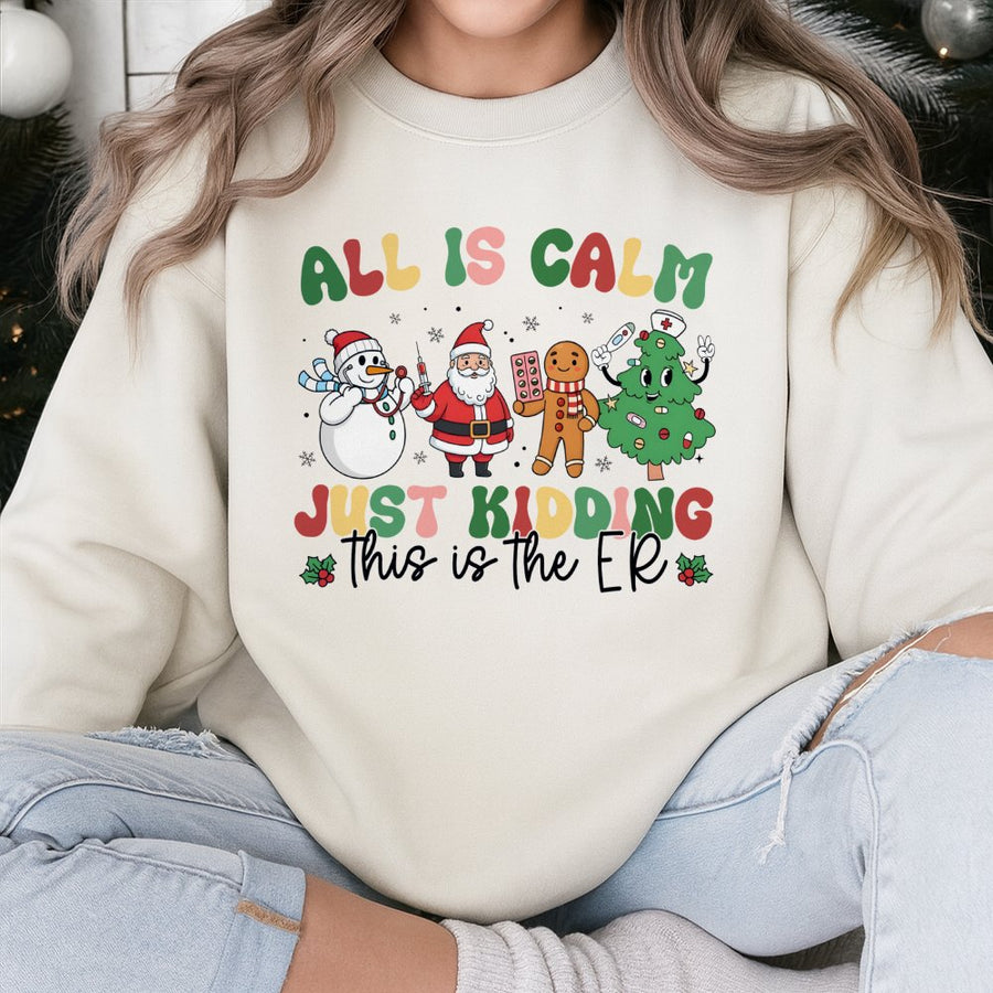 Nurse Christmas Sweatshirt | Funny ER Medical Staff Holiday Design | Cotton Blend Crewneck | Emergency Room Doctor Gift