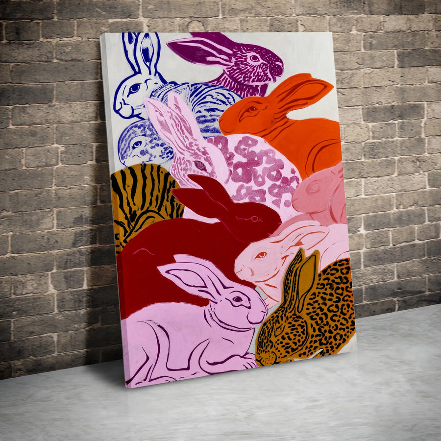 Colorful Rabbit Wall Art | Pop Art Animal Print Canvas | 1.25 Inch Gallery Wrap | Modern Home Decor Gift
