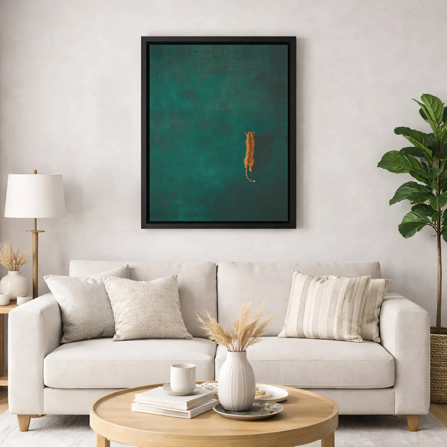 Minimalist Cheetah Canvas Wall Art | Emerald Green Abstract Design | Premium Gallery-Wrapped Print | Modern Home Decor Gift