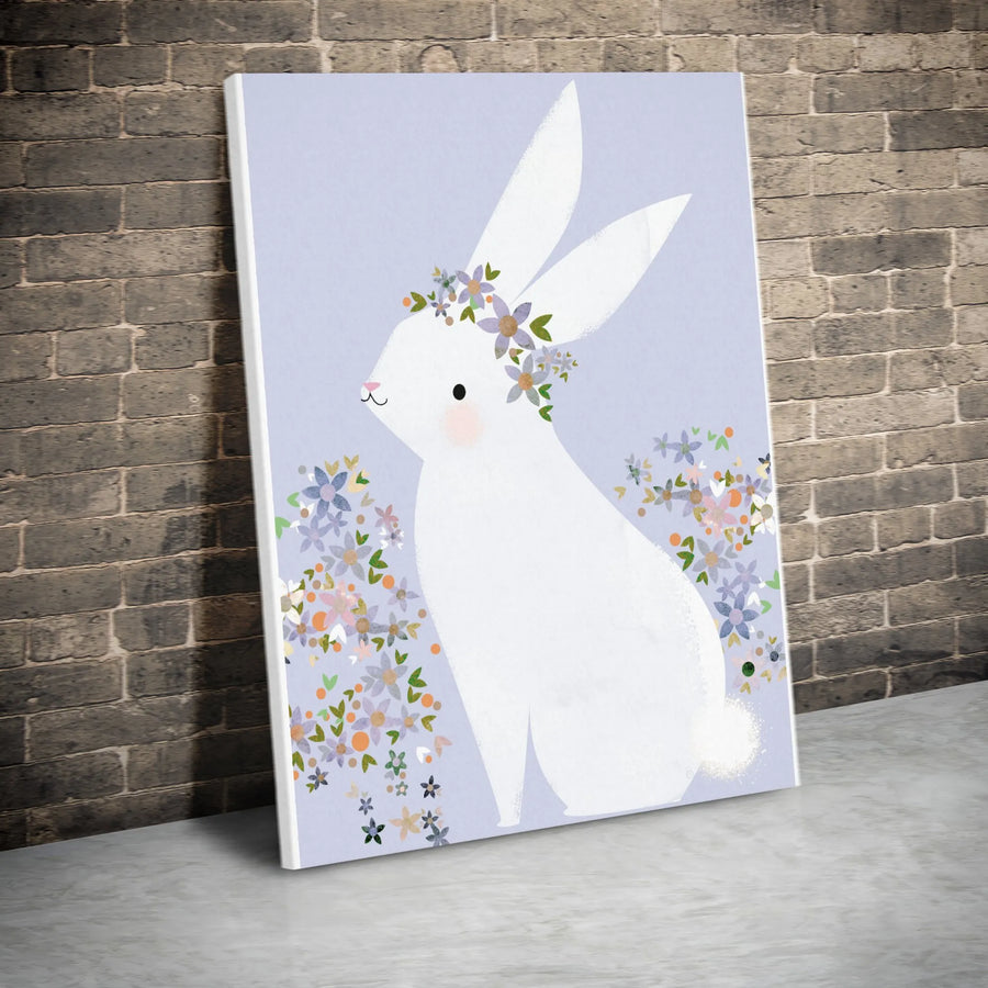 Bunny Canvas Wall Art | Cute Rabbit with Flower Crown Print | Thick Gallery Wrapped Canvas | Premium Nursery Decor Gift for Girls