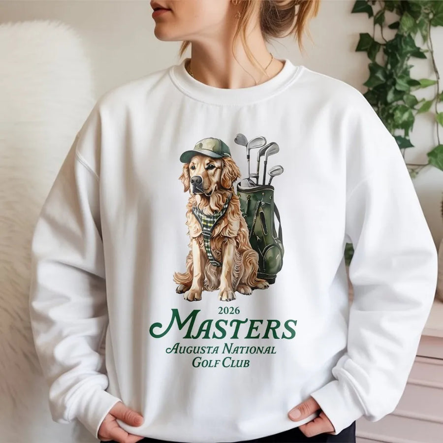 Golf Dog Sweatshirt | Vintage Golfer Golden Retriever Graphic | Cotton Blend Premium Crewneck | Unisex Gift for Dog Lovers and Golfers