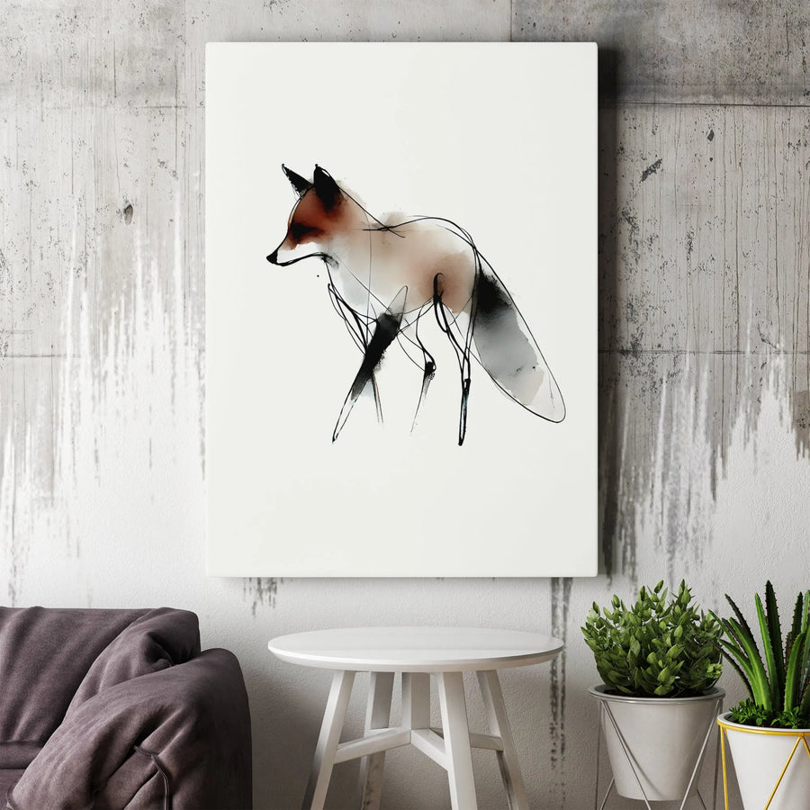 Minimalist Fox Canvas Wall Art | Abstract Watercolor Sketch Print | Premium Gallery-Wrapped Gallery Quality | Modern Home Decor Gift
