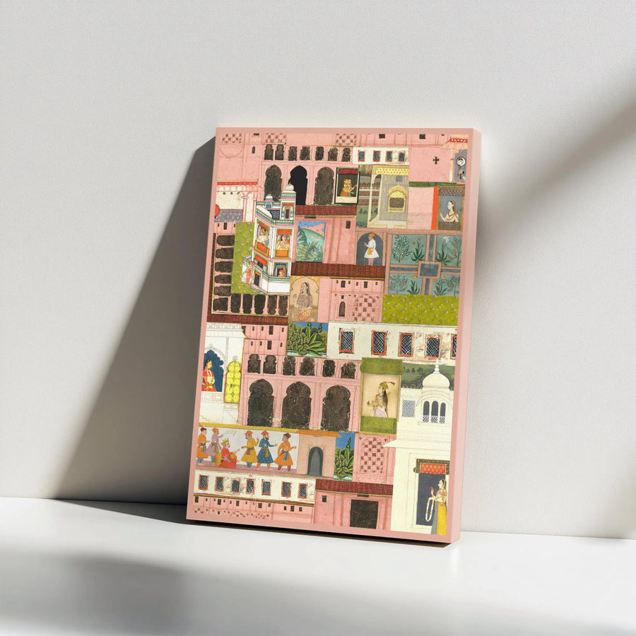 Vintage Indian Palace Canvas Print | Traditional Mughal Miniature Art | Premium Gallery Wrapped Wall Decor | Collector's Bohemian Home Gift