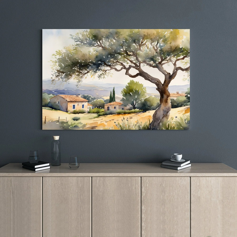 Tuscan Landscape Canvas Wall Art | Watercolor Olive Tree Villa Print | 1.25 Inch Gallery Wrap | Premium Home Decor Gift